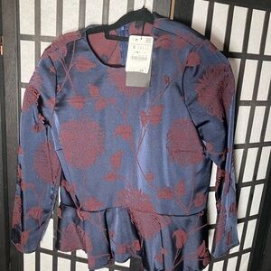 Zara Blue and Maroon Floral Blouse